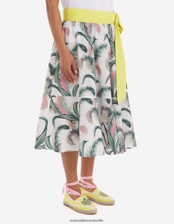 Kleidung V2DHL474 Multico-Design Frauen Wickel-Midirock mit Palmwedeln Maison Kitsune