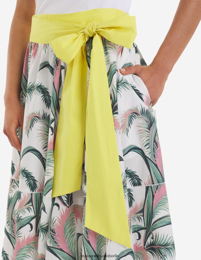 Kleidung V2DHL474 Multico-Design Frauen Wickel-Midirock mit Palmwedeln Maison Kitsune