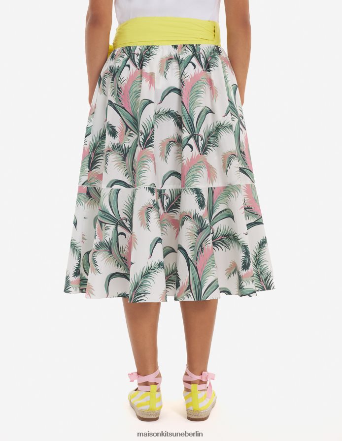 Kleidung V2DHL474 Multico-Design Frauen Wickel-Midirock mit Palmwedeln Maison Kitsune