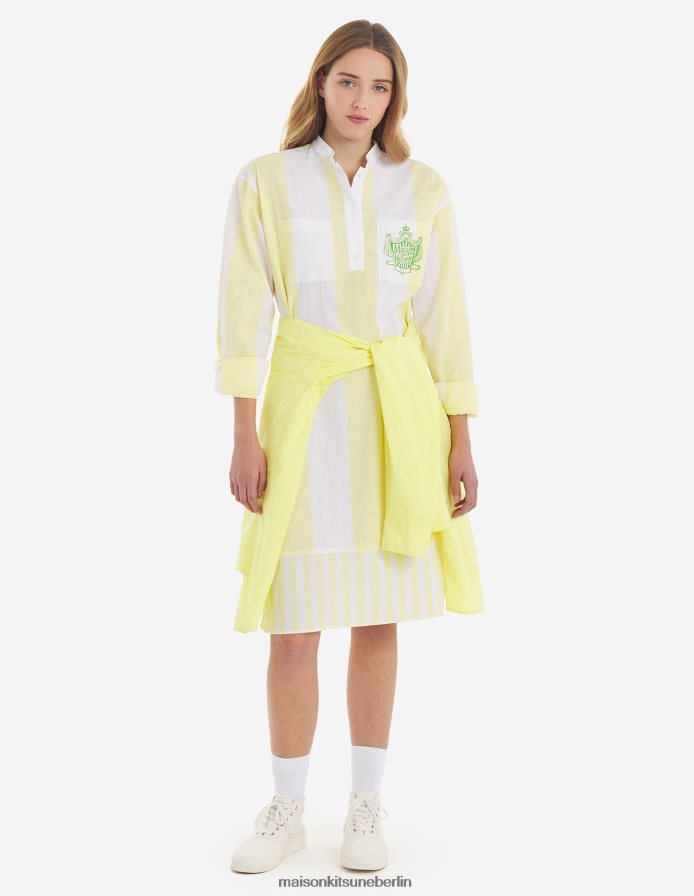 Kleidung V2DHL475 Zitrone Frauen Tunikakleid mit Streifen am Pool Maison Kitsune