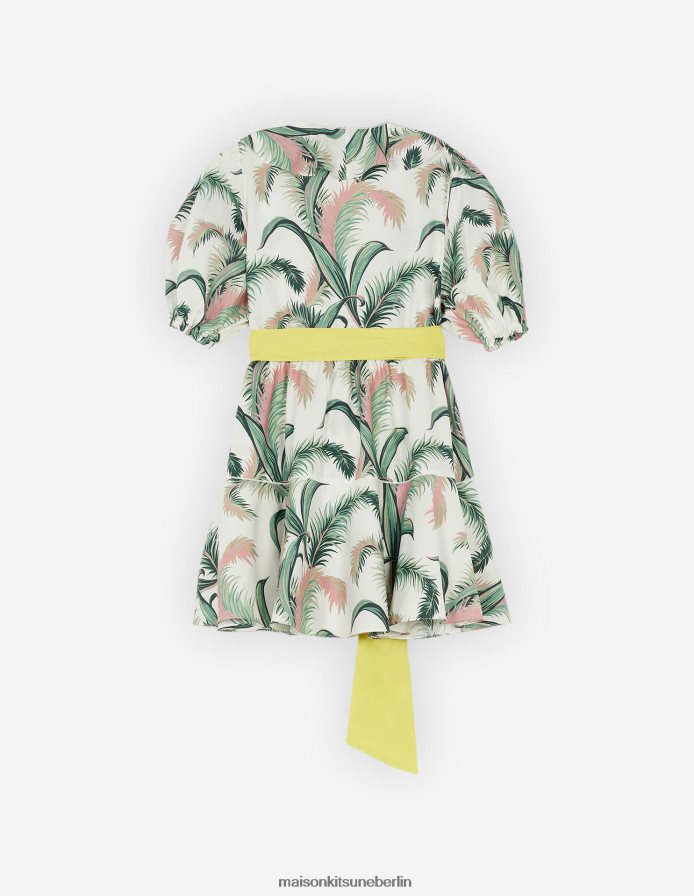 Kleidung V2DHL476 Multico-Design Frauen Wickel-Minikleid mit Palmwedel-Print Maison Kitsune