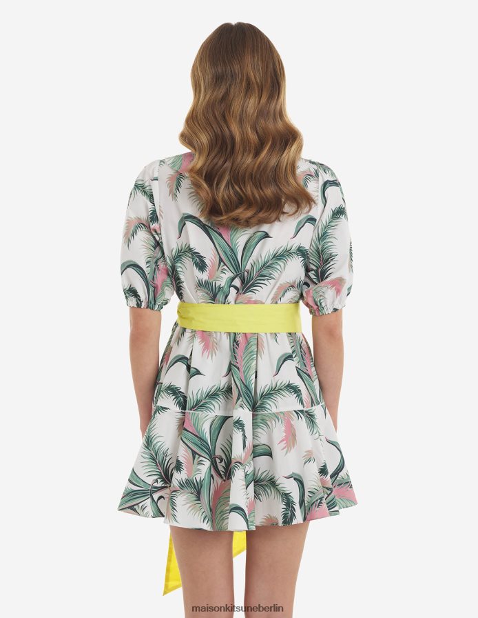 Kleidung V2DHL476 Multico-Design Frauen Wickel-Minikleid mit Palmwedel-Print Maison Kitsune