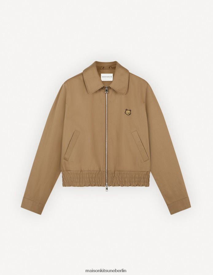 Kleidung V2DHL494 Beige Frauen Urbaner Blouson aus Baumwollgabardine mit auffälligem Fuchskopf-Aufnäher Maison Kitsune