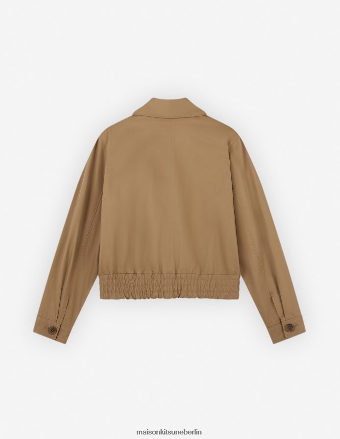 Kleidung V2DHL494 Beige Frauen Urbaner Blouson aus Baumwollgabardine mit auffälligem Fuchskopf-Aufnäher Maison Kitsune
