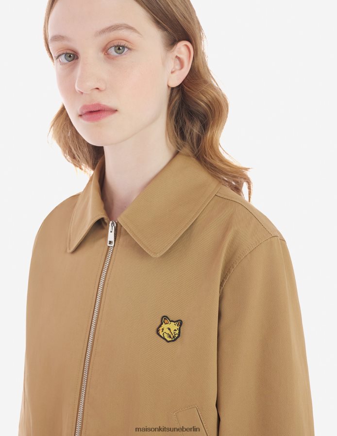 Kleidung V2DHL494 Beige Frauen Urbaner Blouson aus Baumwollgabardine mit auffälligem Fuchskopf-Aufnäher Maison Kitsune