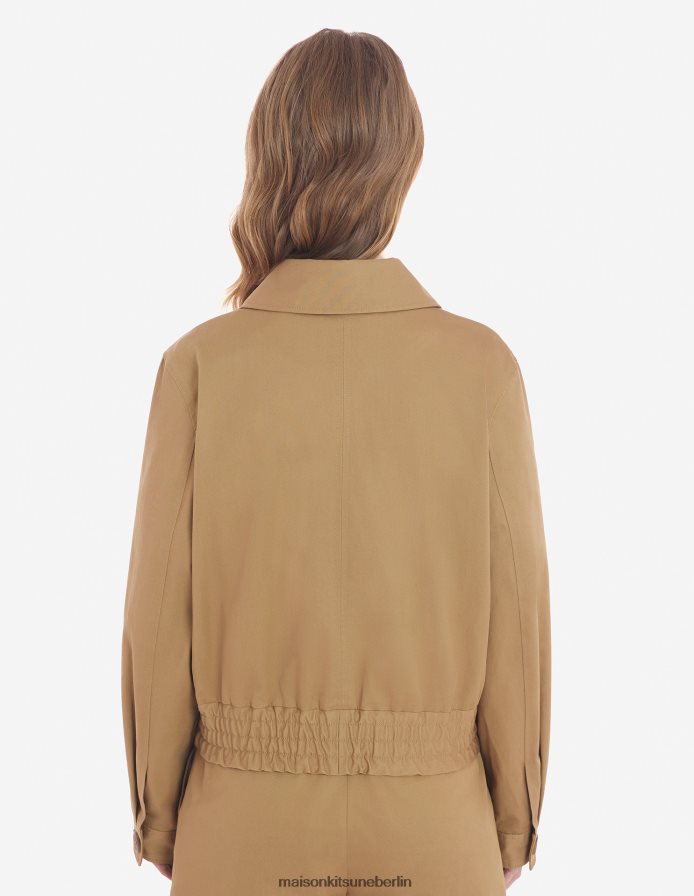 Kleidung V2DHL494 Beige Frauen Urbaner Blouson aus Baumwollgabardine mit auffälligem Fuchskopf-Aufnäher Maison Kitsune