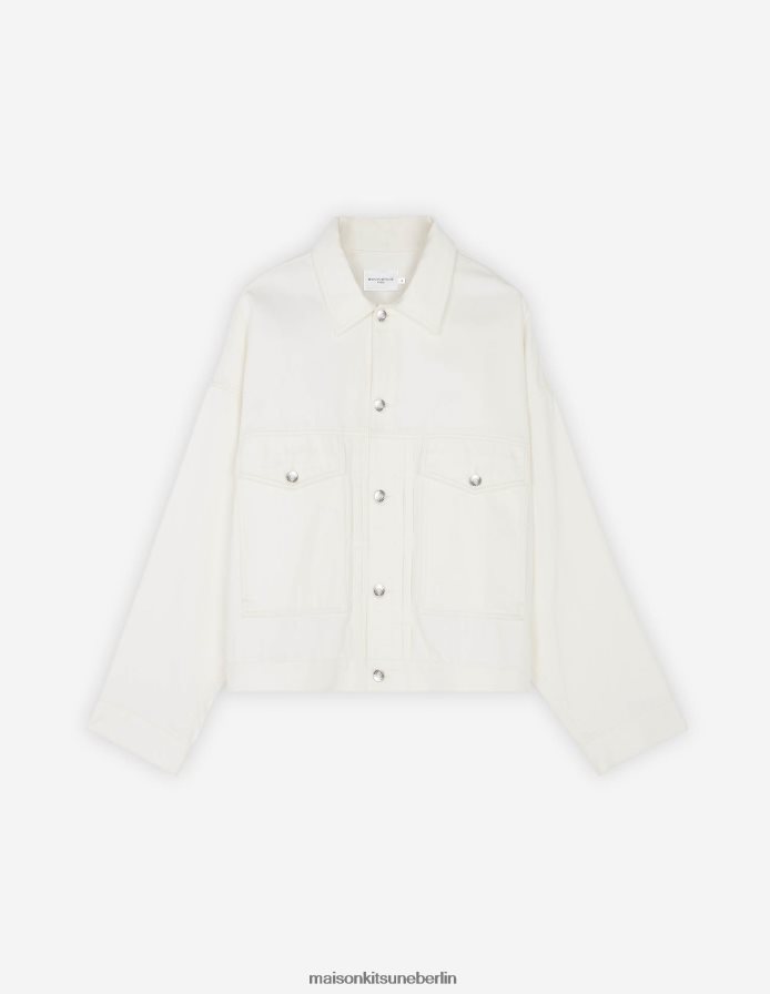 Kleidung V2DHL497 cremefarben Frauen Übergroße Trucker-Jacke Maison Kitsune