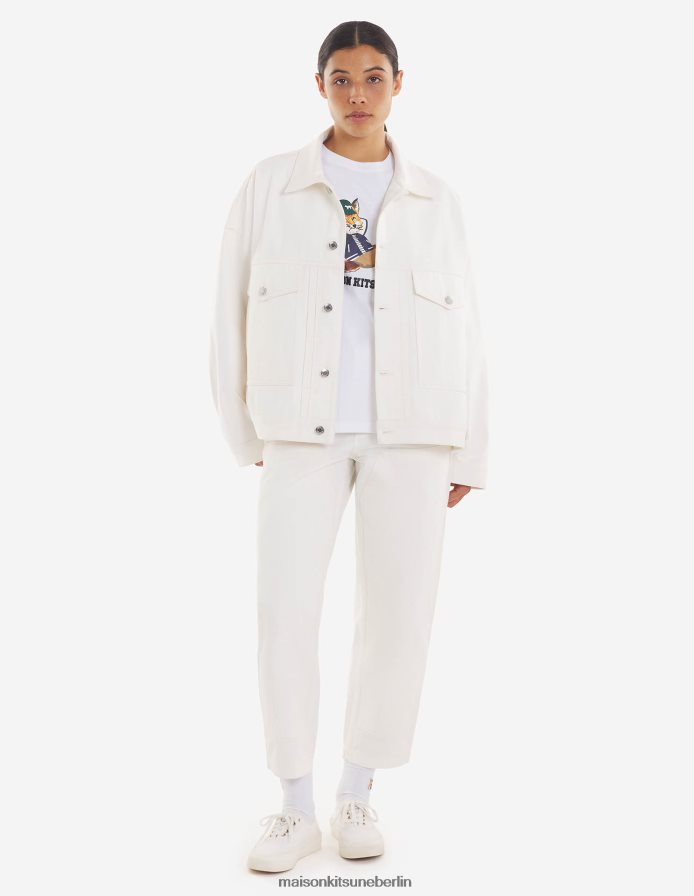 Kleidung V2DHL497 cremefarben Frauen Übergroße Trucker-Jacke Maison Kitsune