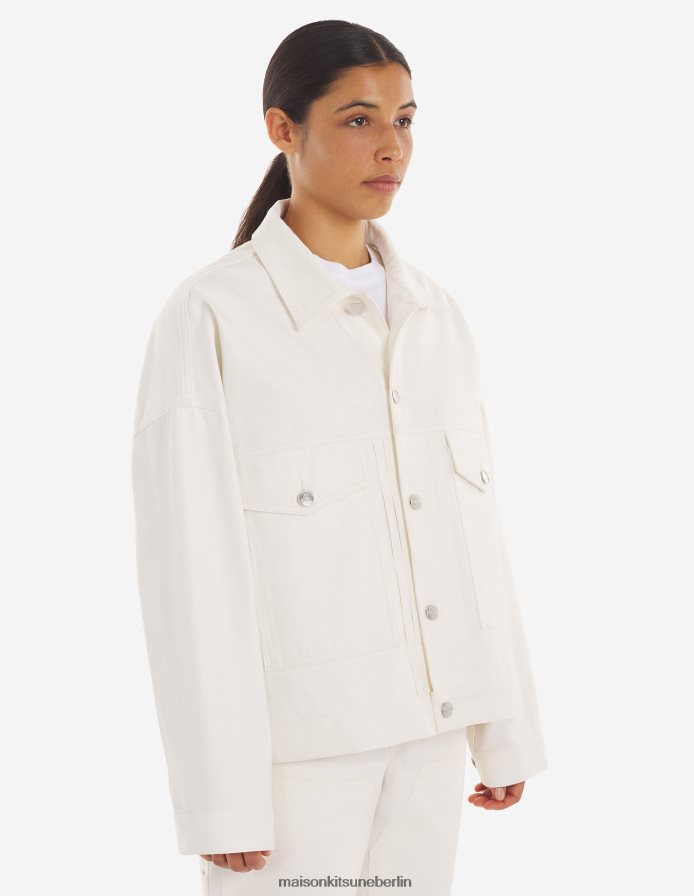 Kleidung V2DHL497 cremefarben Frauen Übergroße Trucker-Jacke Maison Kitsune