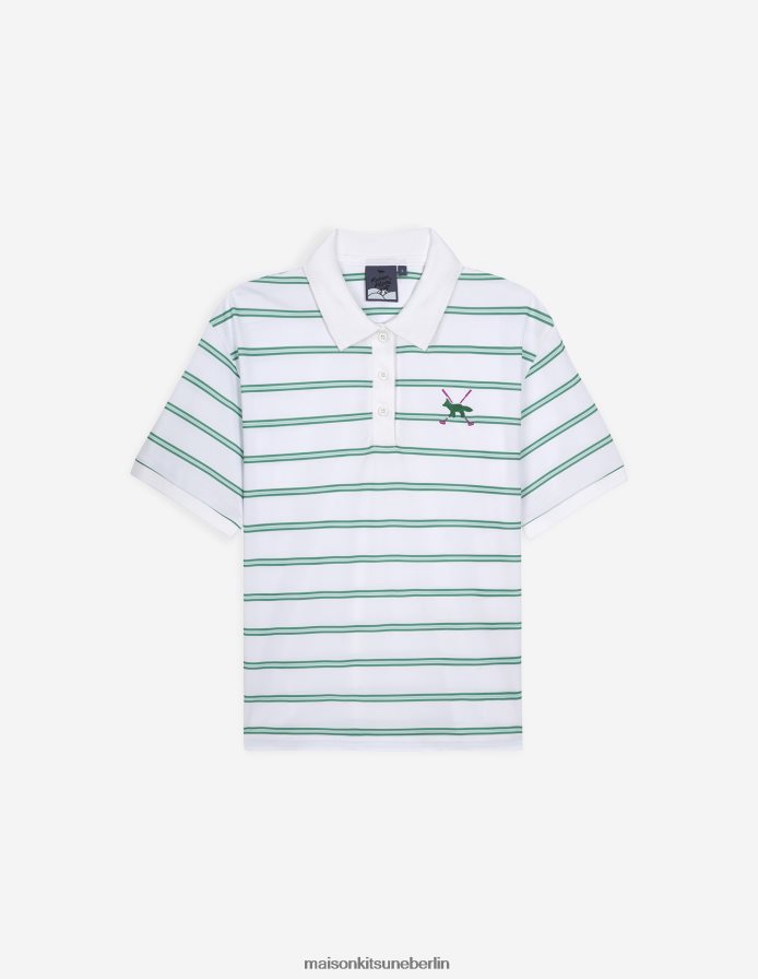 Kleidung V2DHL390 Weiß Frauen Profile Fox Kurzarm-Poloshirt mit Streifen Maison Kitsune