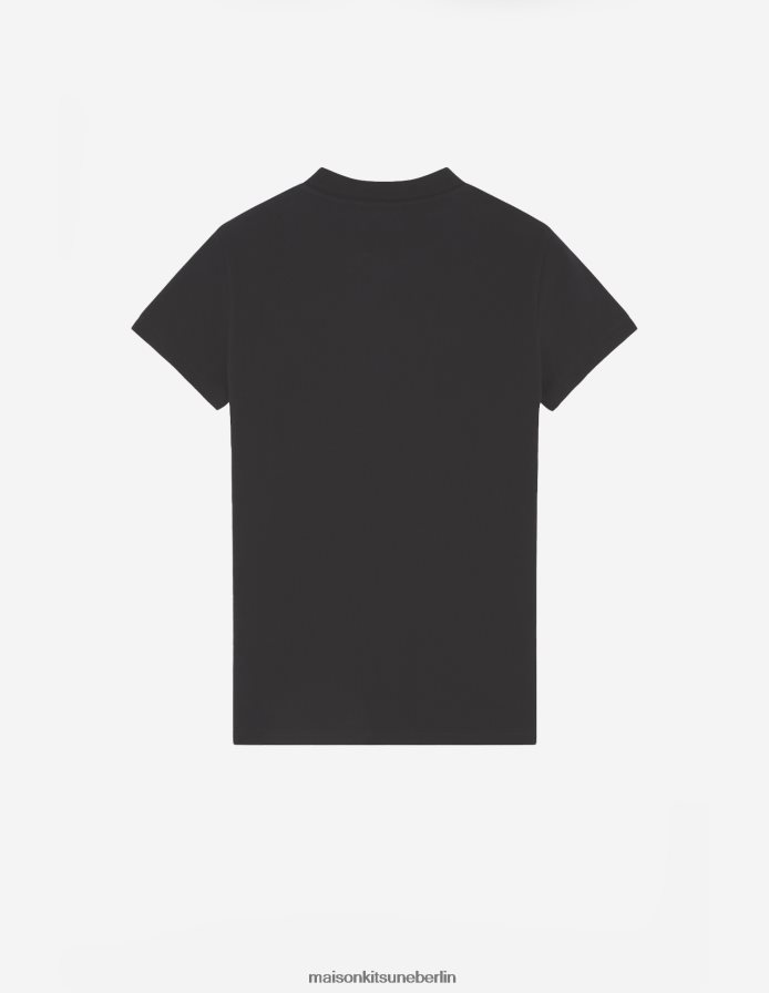 Kleidung V2DHL391 Schwarz Frauen Klassisches Poloshirt mit Fuchskopf-Patch Maison Kitsune