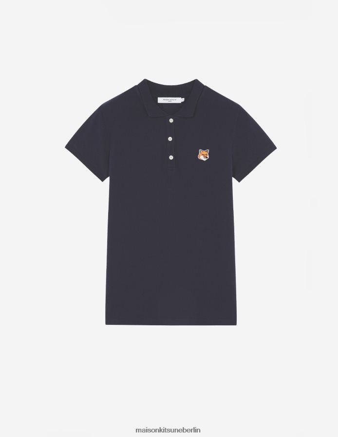 Kleidung V2DHL392 Marine Frauen Klassisches Poloshirt mit Fuchskopf-Patch Maison Kitsune