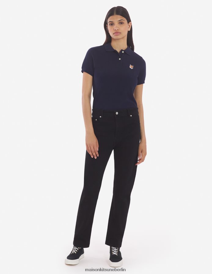 Kleidung V2DHL392 Marine Frauen Klassisches Poloshirt mit Fuchskopf-Patch Maison Kitsune