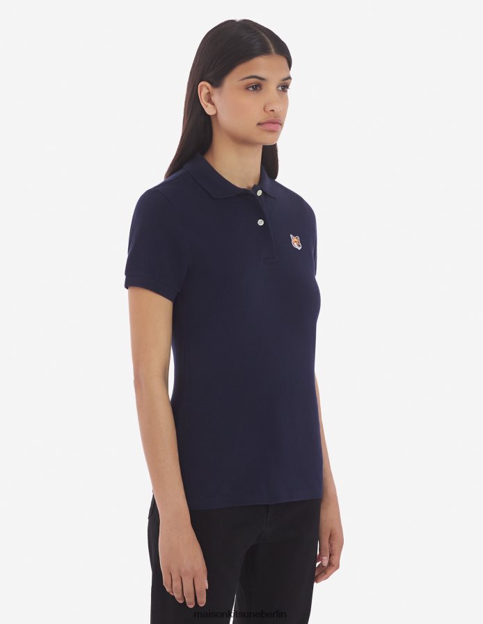 Kleidung V2DHL392 Marine Frauen Klassisches Poloshirt mit Fuchskopf-Patch Maison Kitsune