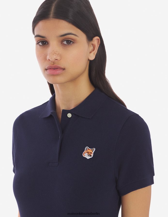 Kleidung V2DHL392 Marine Frauen Klassisches Poloshirt mit Fuchskopf-Patch Maison Kitsune