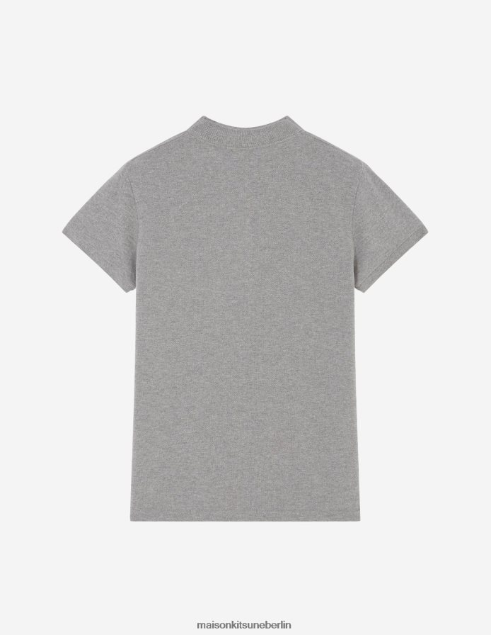 Kleidung V2DHL393 graue Melange Frauen Klassisches Poloshirt mit Fuchskopf-Patch Maison Kitsune