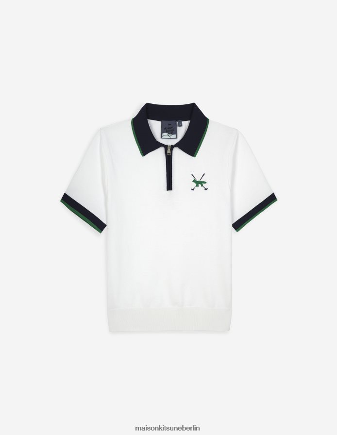 Kleidung V2DHL394 Weiß Frauen Profile Fox Strick-Poloshirt Maison Kitsune