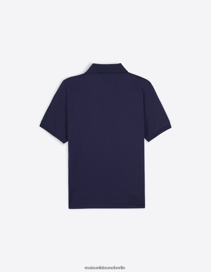 Kleidung V2DHL395 dunkles Marineblau Frauen Kurzarm-Poloshirt mit Fuchskopf Maison Kitsune