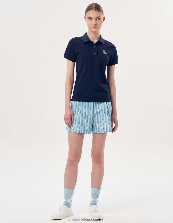 Kleidung V2DHL395 dunkles Marineblau Frauen Kurzarm-Poloshirt mit Fuchskopf Maison Kitsune
