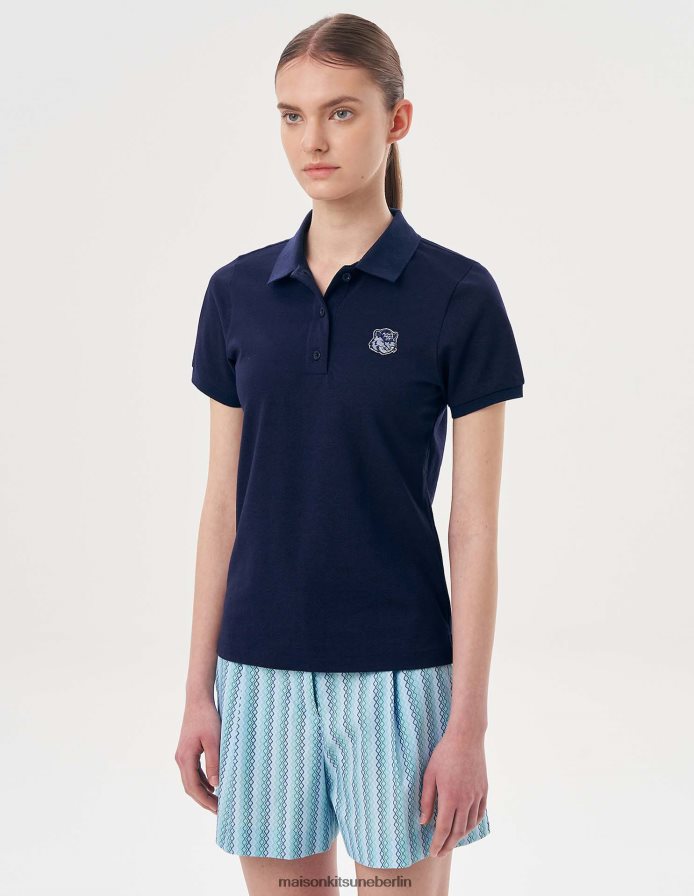 Kleidung V2DHL395 dunkles Marineblau Frauen Kurzarm-Poloshirt mit Fuchskopf Maison Kitsune