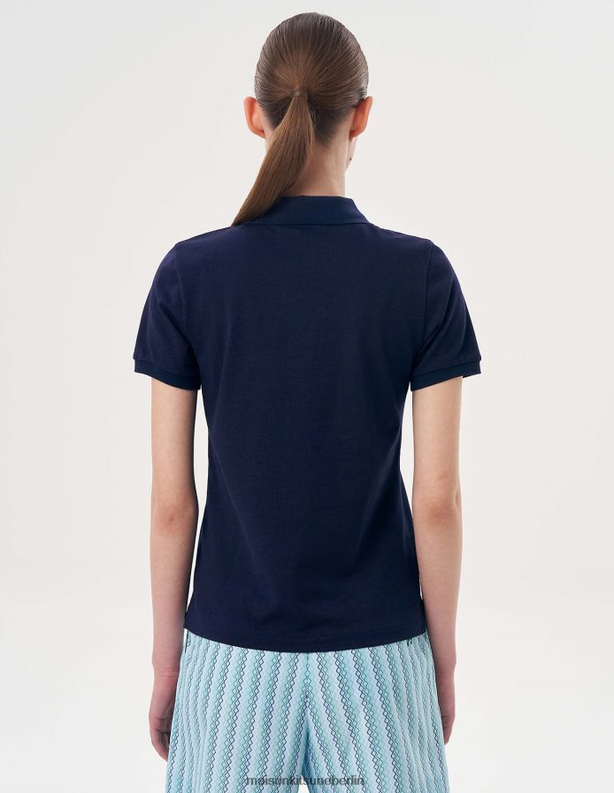 Kleidung V2DHL395 dunkles Marineblau Frauen Kurzarm-Poloshirt mit Fuchskopf Maison Kitsune