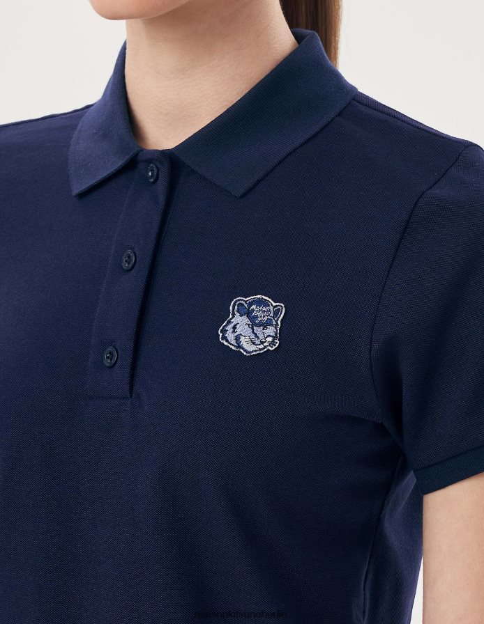 Kleidung V2DHL395 dunkles Marineblau Frauen Kurzarm-Poloshirt mit Fuchskopf Maison Kitsune