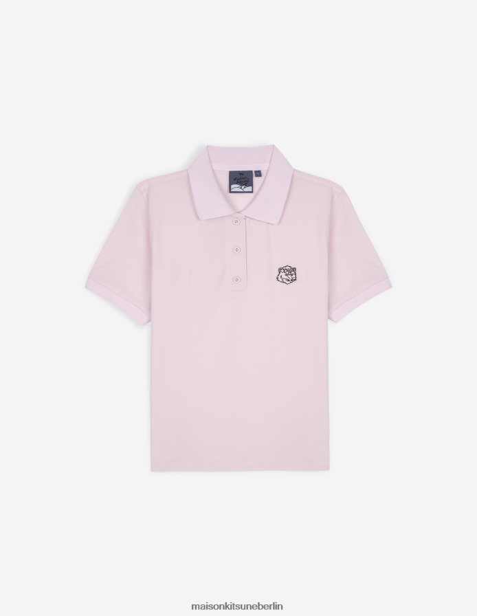 Kleidung V2DHL396 Hell-Pink Frauen Kurzarm-Poloshirt mit Fuchskopf Maison Kitsune