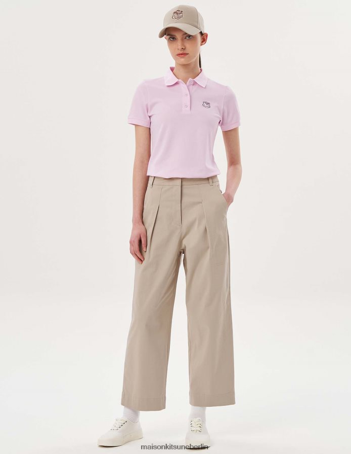 Kleidung V2DHL396 Hell-Pink Frauen Kurzarm-Poloshirt mit Fuchskopf Maison Kitsune