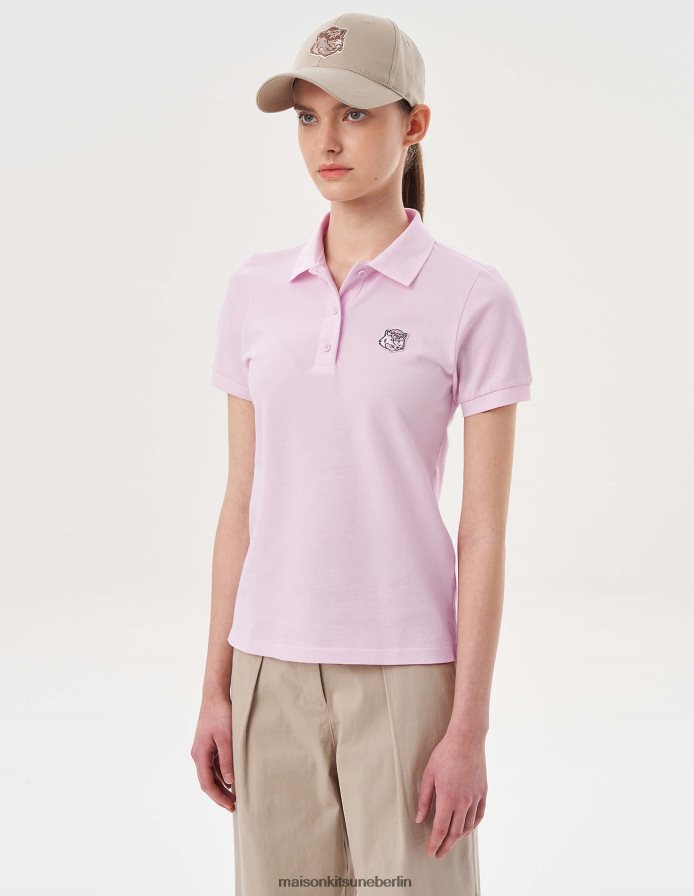 Kleidung V2DHL396 Hell-Pink Frauen Kurzarm-Poloshirt mit Fuchskopf Maison Kitsune