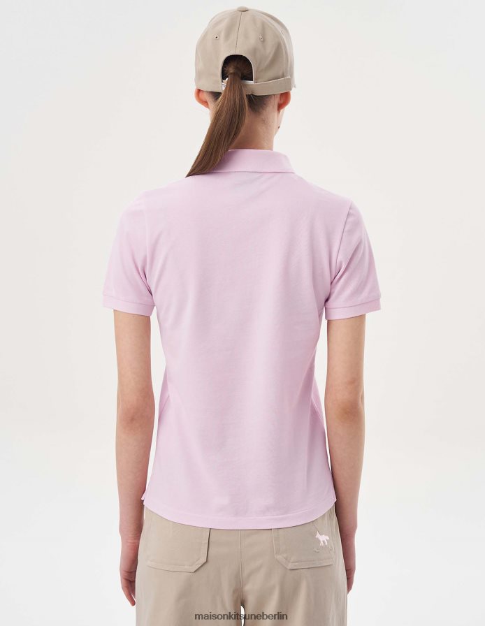 Kleidung V2DHL396 Hell-Pink Frauen Kurzarm-Poloshirt mit Fuchskopf Maison Kitsune