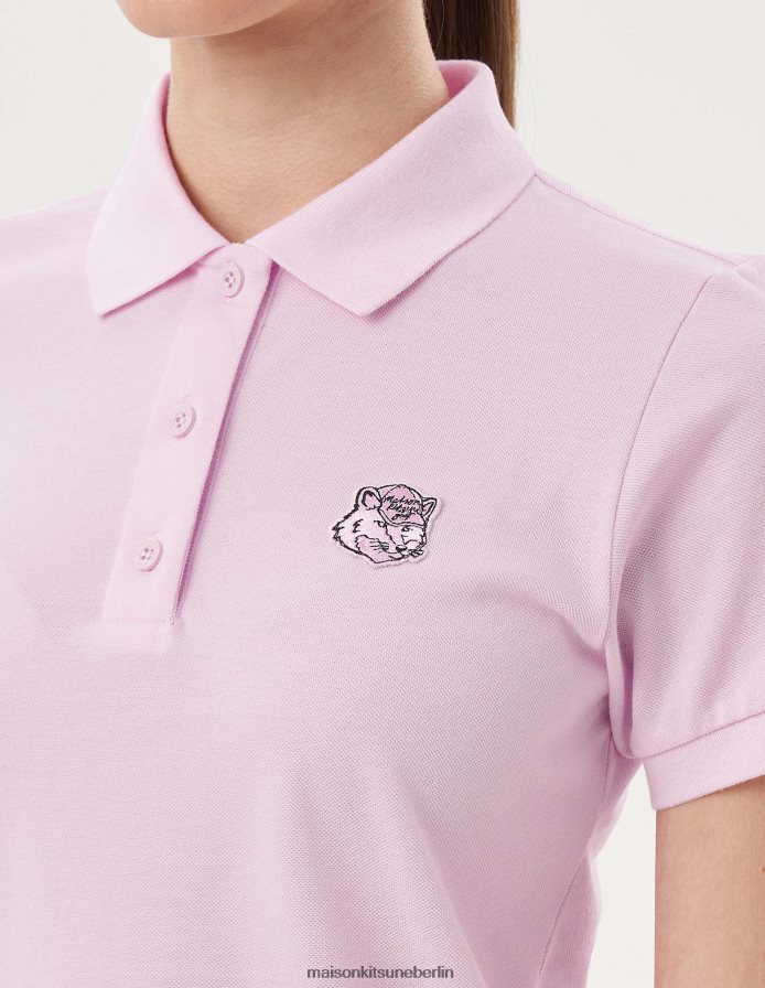Kleidung V2DHL396 Hell-Pink Frauen Kurzarm-Poloshirt mit Fuchskopf Maison Kitsune