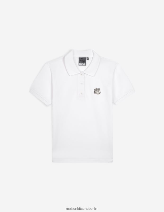 Kleidung V2DHL397 Weiß Frauen Kurzarm-Poloshirt mit Fuchskopf Maison Kitsune