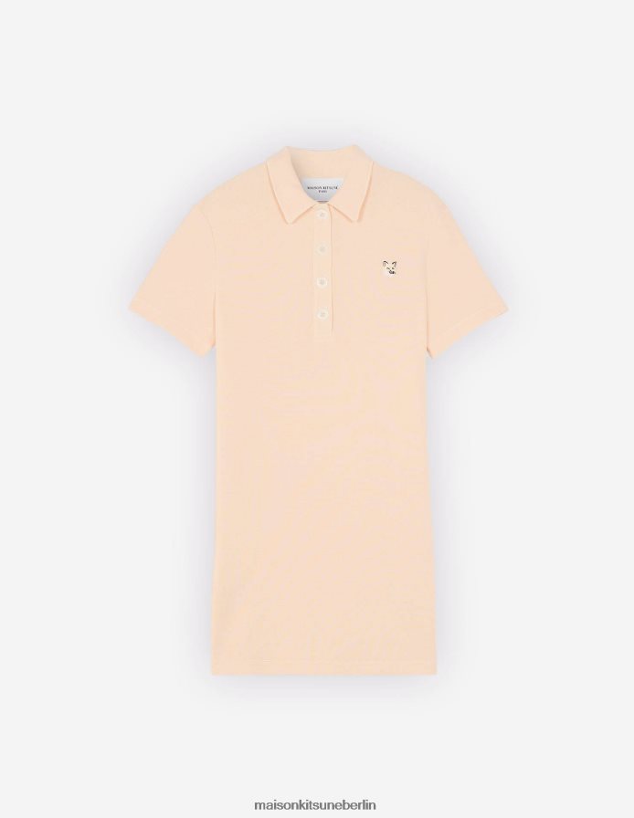 Kleidung V2DHL399 Pfirsich Frauen Polokleid mit farblich abgestimmtem Fuchskopf-Patch Maison Kitsune