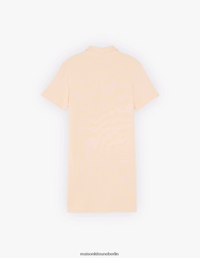 Kleidung V2DHL399 Pfirsich Frauen Polokleid mit farblich abgestimmtem Fuchskopf-Patch Maison Kitsune