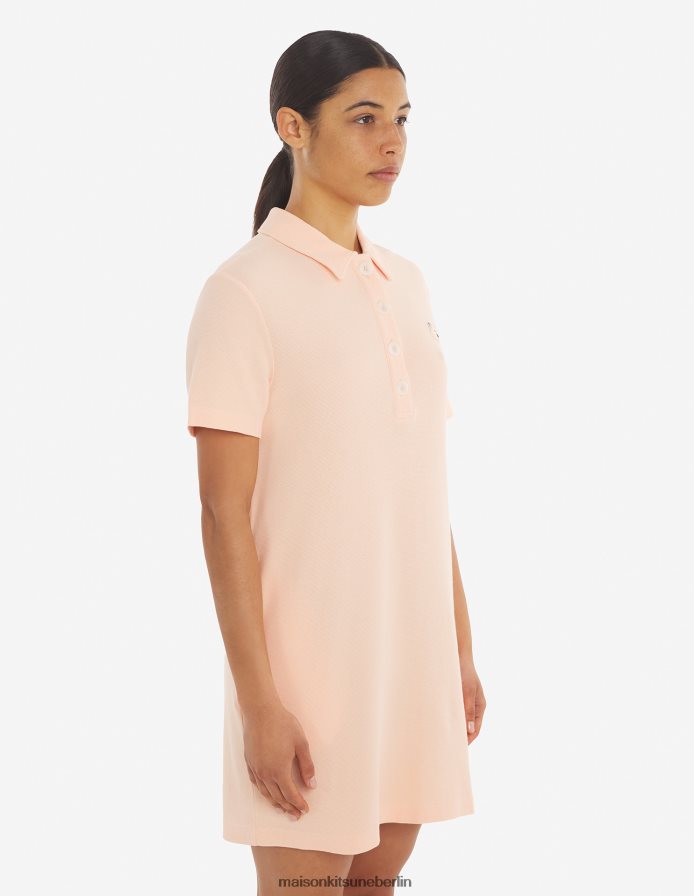 Kleidung V2DHL399 Pfirsich Frauen Polokleid mit farblich abgestimmtem Fuchskopf-Patch Maison Kitsune