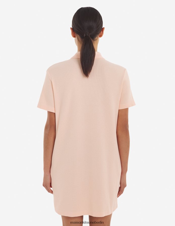 Kleidung V2DHL399 Pfirsich Frauen Polokleid mit farblich abgestimmtem Fuchskopf-Patch Maison Kitsune