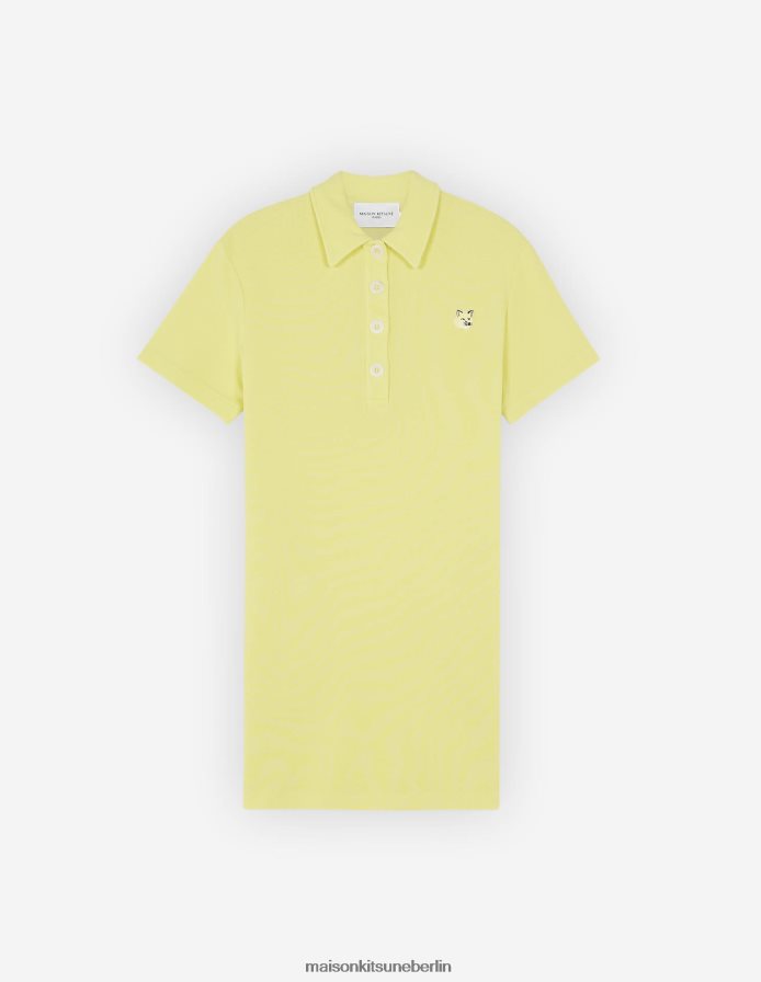 Kleidung V2DHL400 Zitrone Frauen Polokleid mit farblich abgestimmtem Fuchskopf-Patch Maison Kitsune