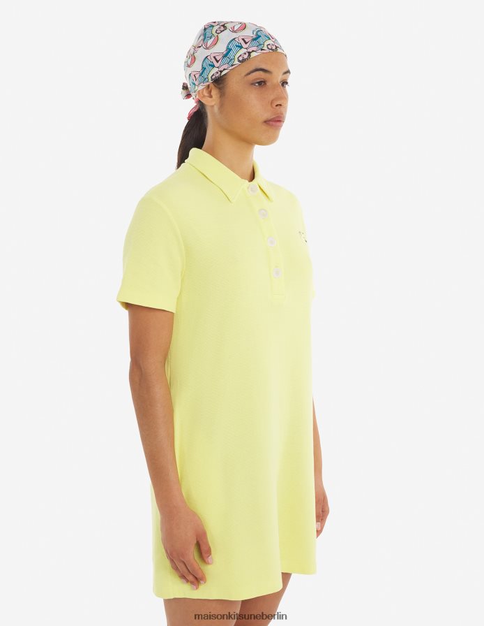 Kleidung V2DHL400 Zitrone Frauen Polokleid mit farblich abgestimmtem Fuchskopf-Patch Maison Kitsune