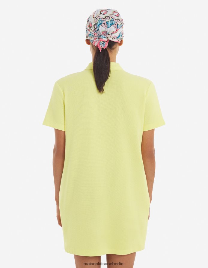 Kleidung V2DHL400 Zitrone Frauen Polokleid mit farblich abgestimmtem Fuchskopf-Patch Maison Kitsune