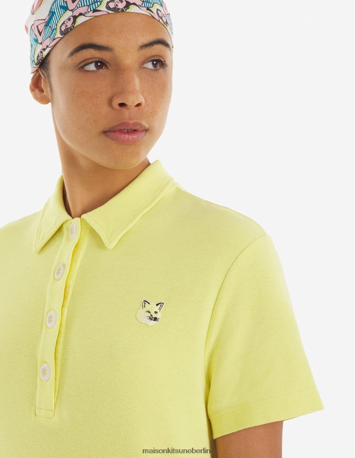 Kleidung V2DHL400 Zitrone Frauen Polokleid mit farblich abgestimmtem Fuchskopf-Patch Maison Kitsune
