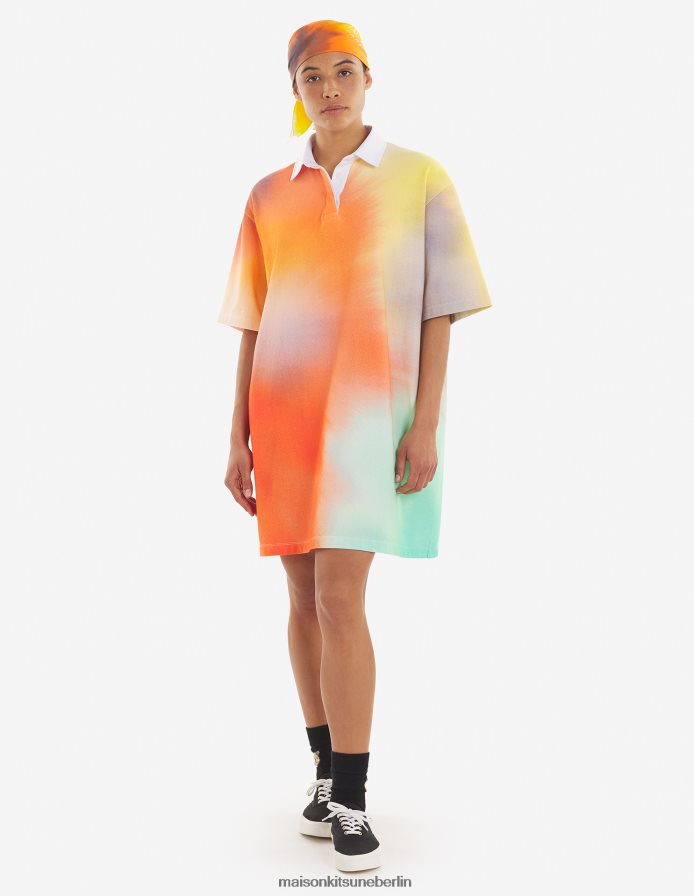 Kleidung V2DHL401 Aquarelldruck Frauen MK x Rop Van Mierlo Fox entspanntes Polokleid Maison Kitsune