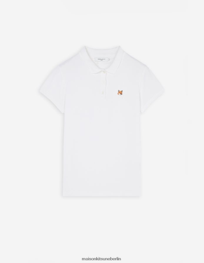Kleidung V2DHL402 Weiß Frauen Klassisches Poloshirt mit Fuchskopf-Patch Maison Kitsune