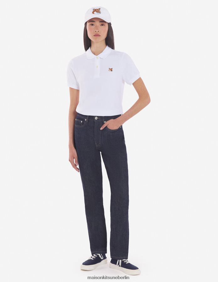 Kleidung V2DHL402 Weiß Frauen Klassisches Poloshirt mit Fuchskopf-Patch Maison Kitsune
