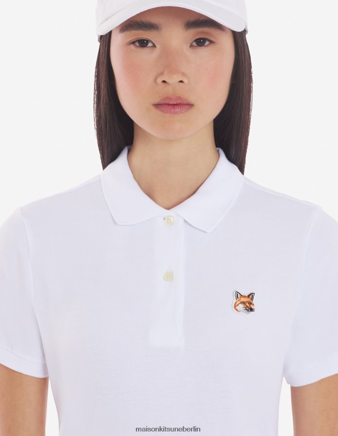 Kleidung V2DHL402 Weiß Frauen Klassisches Poloshirt mit Fuchskopf-Patch Maison Kitsune
