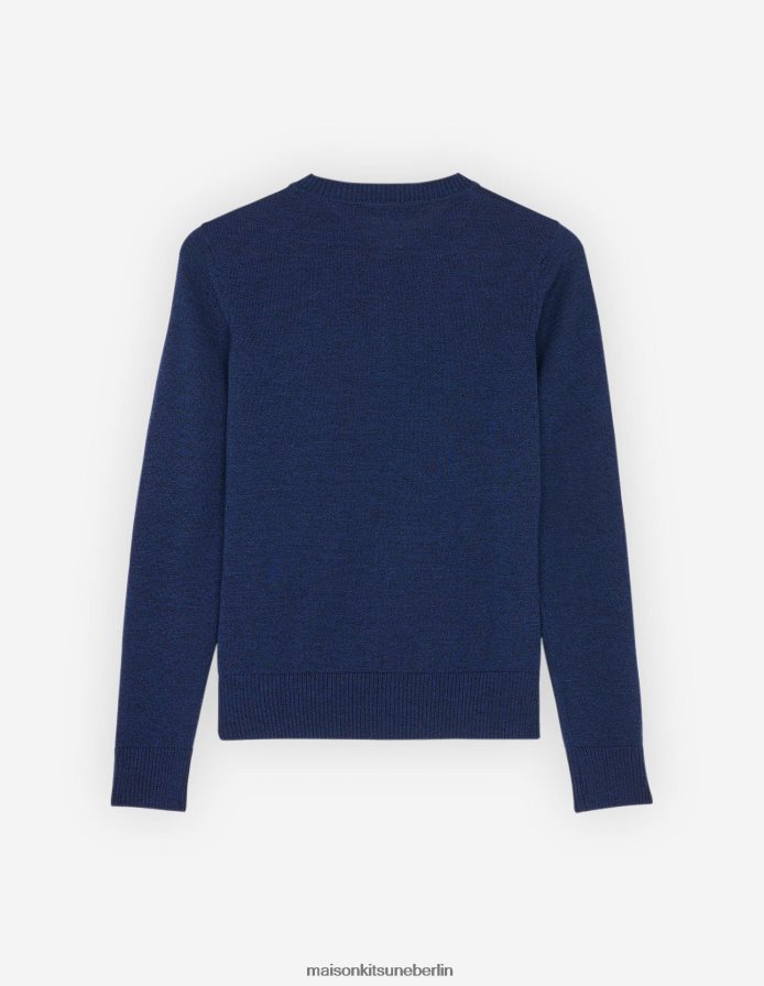 Kleidung V2DHL425 marineblau meliert Frauen Chillax Fox Patch angepasster R-Ausschnitt-Cardigan Maison Kitsune