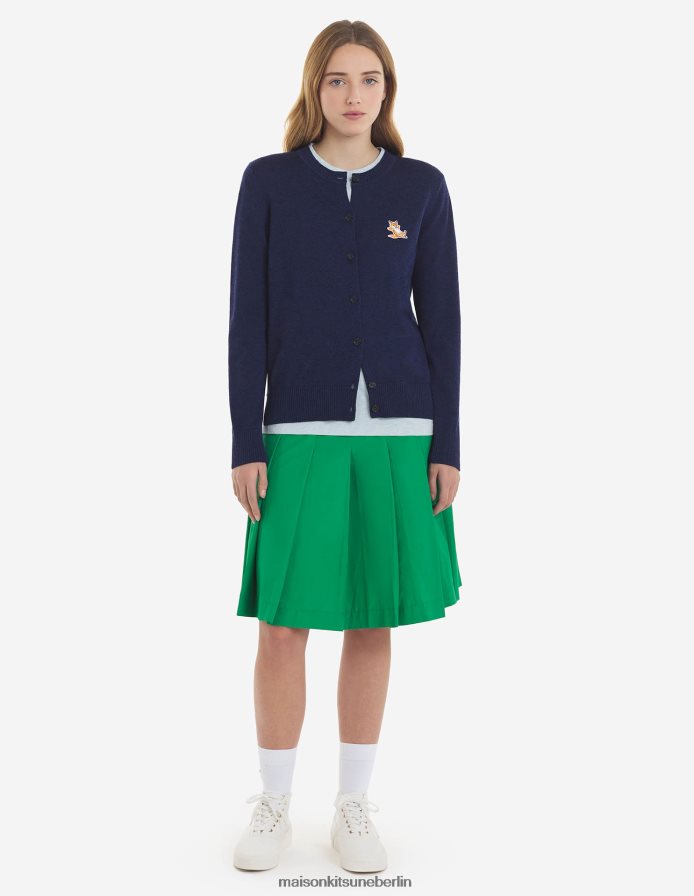 Kleidung V2DHL425 marineblau meliert Frauen Chillax Fox Patch angepasster R-Ausschnitt-Cardigan Maison Kitsune