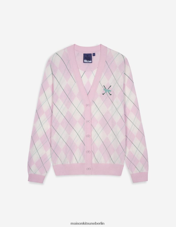 Kleidung V2DHL429 Hell-Pink Frauen Profile Fox Argyle-Cardigan Maison Kitsune