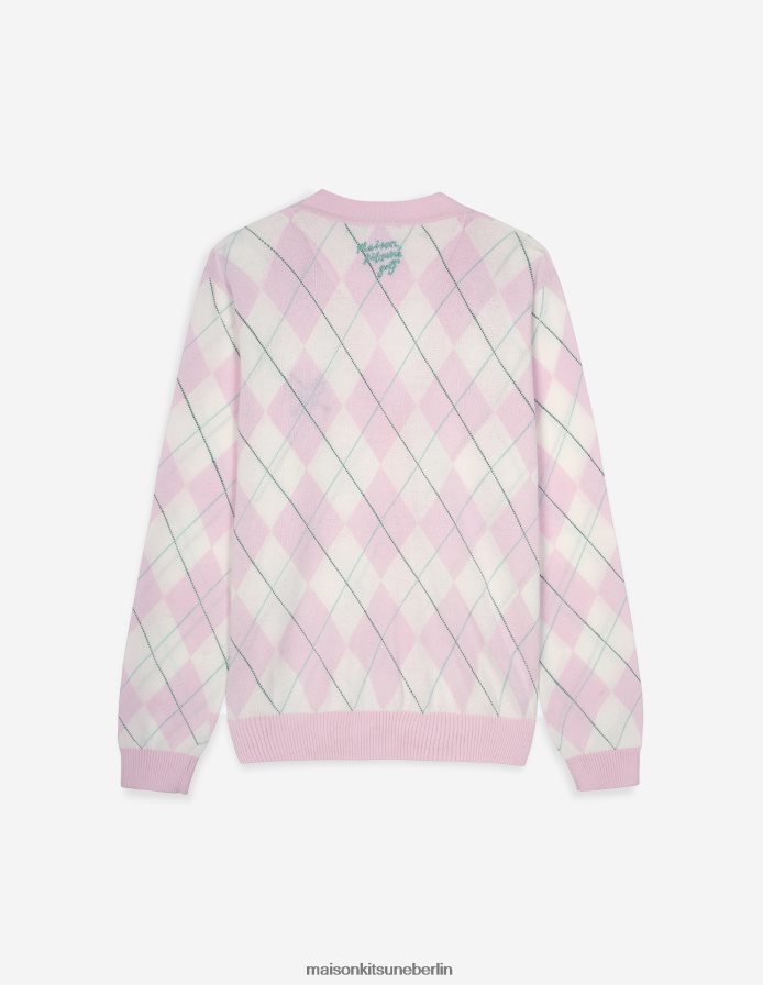 Kleidung V2DHL429 Hell-Pink Frauen Profile Fox Argyle-Cardigan Maison Kitsune