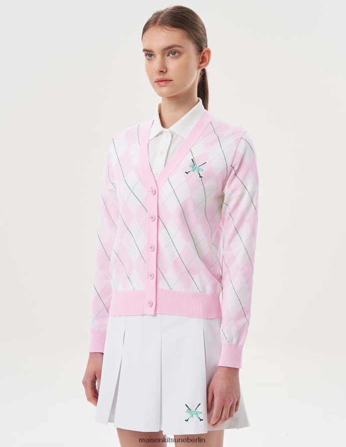 Kleidung V2DHL429 Hell-Pink Frauen Profile Fox Argyle-Cardigan Maison Kitsune