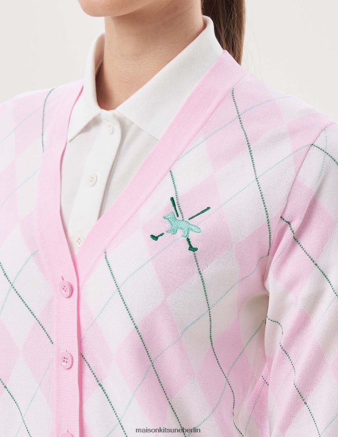 Kleidung V2DHL429 Hell-Pink Frauen Profile Fox Argyle-Cardigan Maison Kitsune